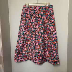 Loft Floral Linen Blend MIDI Skirt Side Slit/ Zip Sz 6 P A Line Casual Workwear